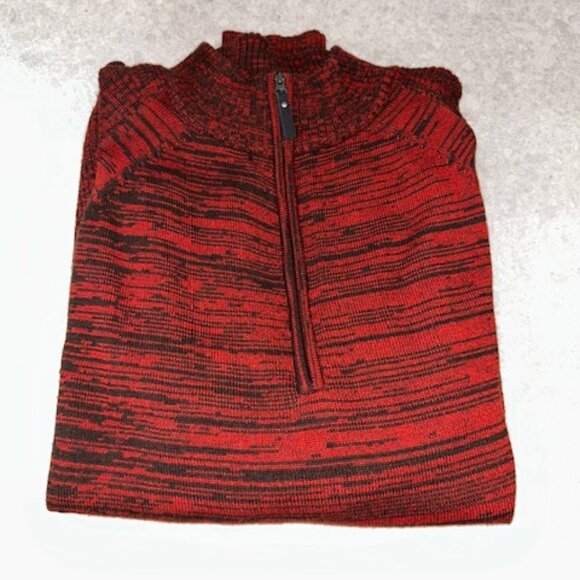Exofficio 1/2 Zip Mens Wool Blend Sweater Pull-over Red/black Mock Medium - Picture 2 of 8